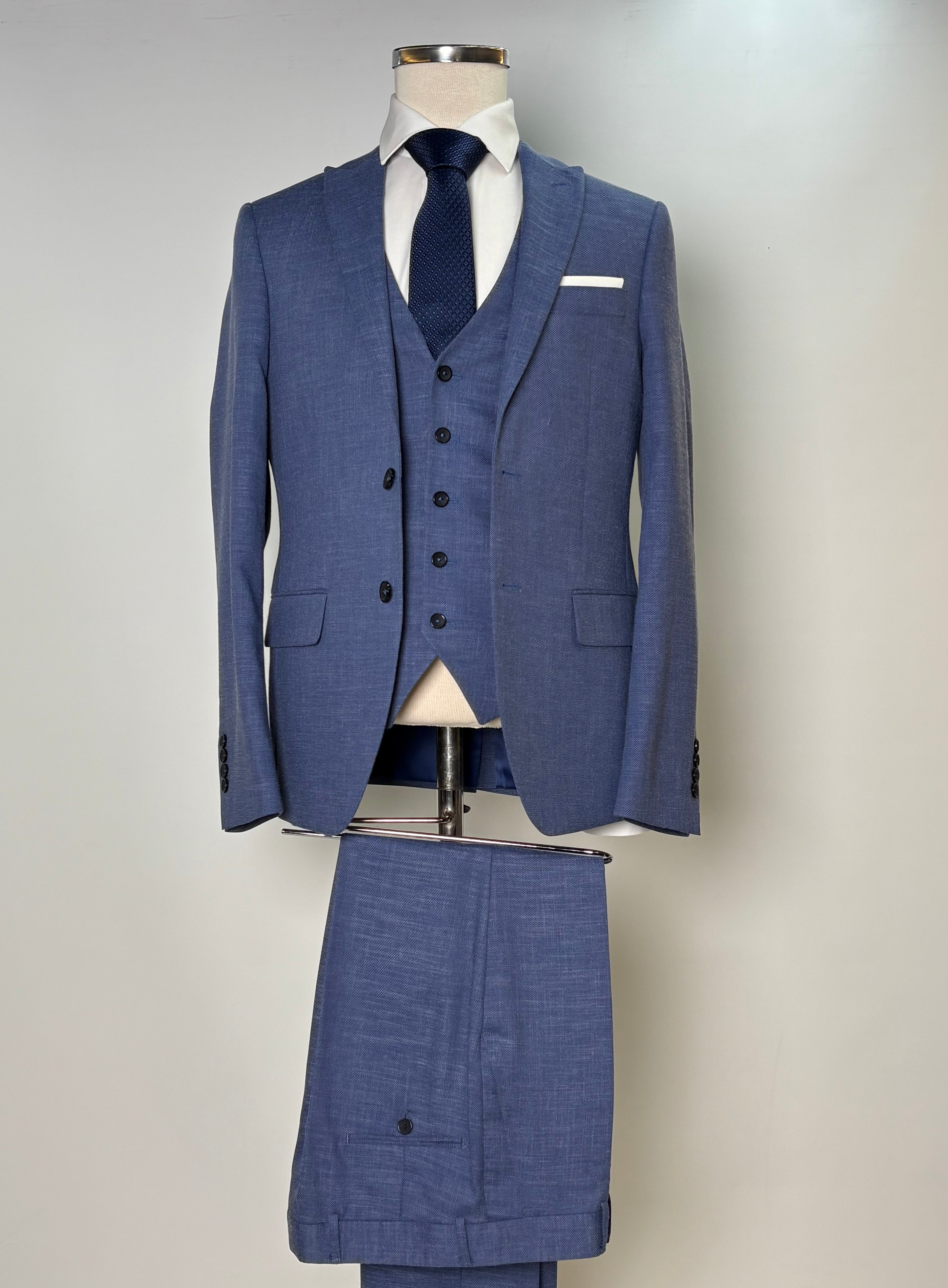 Classic Steel Blue Vest Suit Set