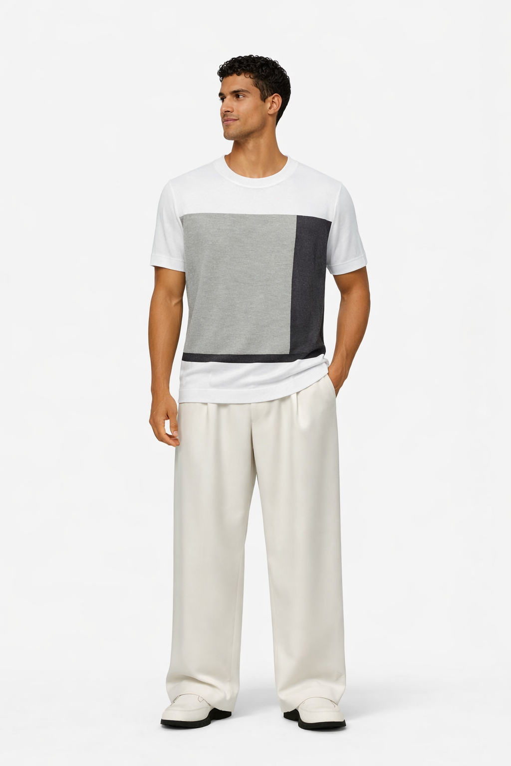 Geometric Panel Knit T-Shirt