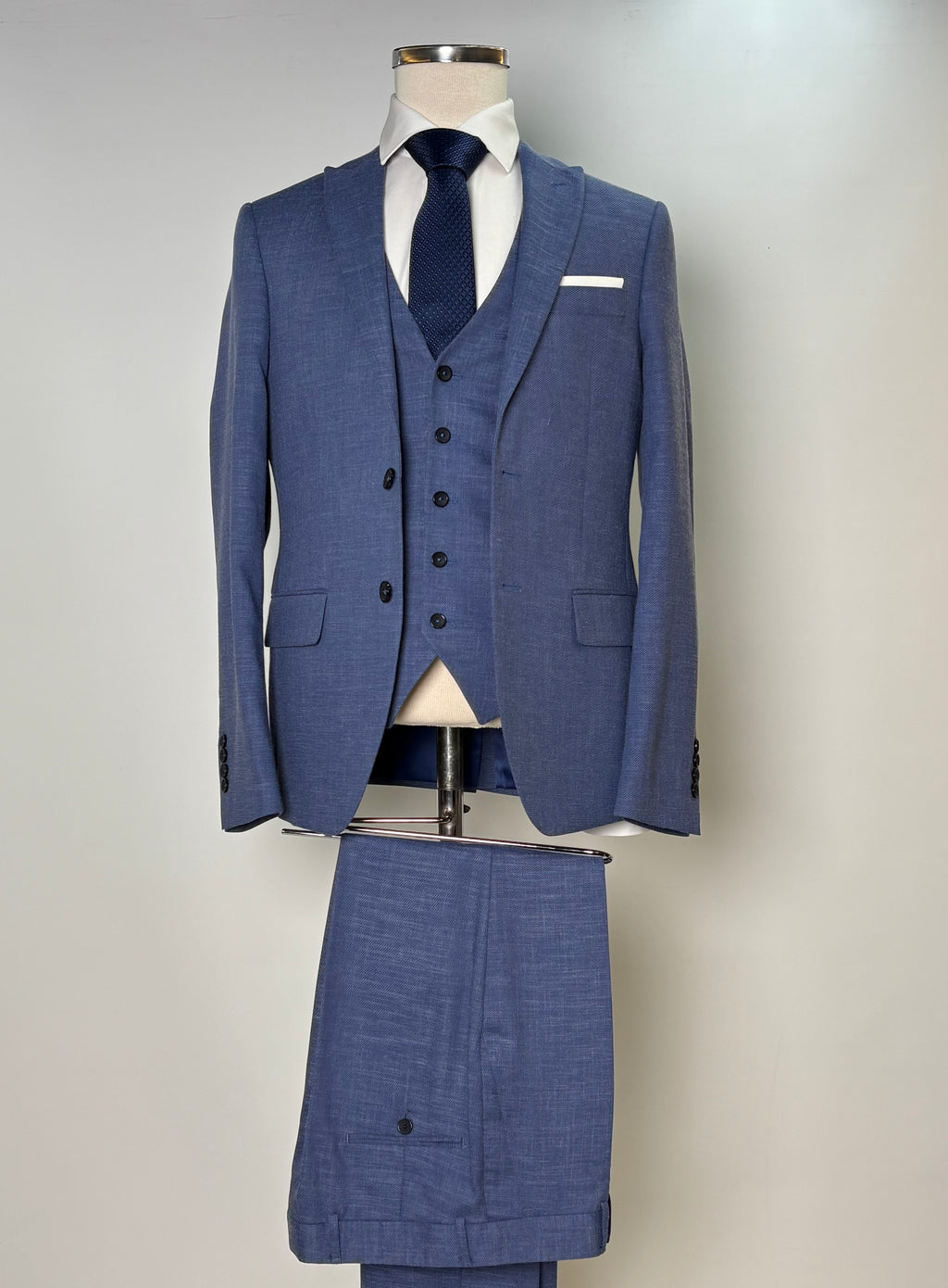 Classic Steel Blue Vest Suit Set