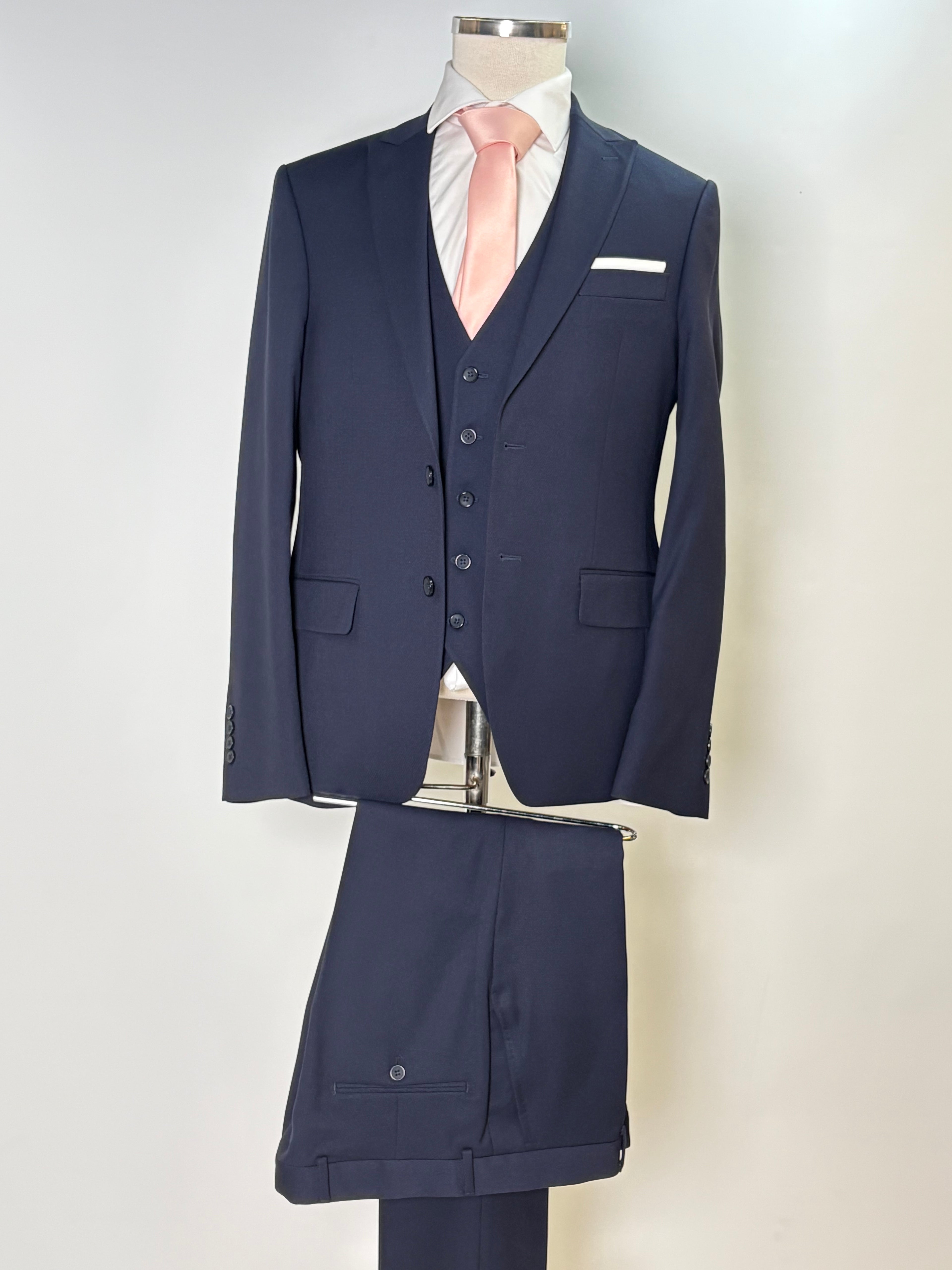 Classic Navy Blue Vest Suit Set